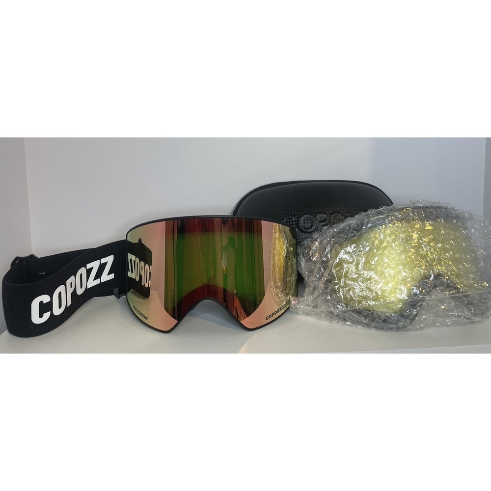 Brand New With Case! COPOZZ Ski Goggles, G2 Magnetic Goggle-orange Flame A0035
